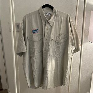 Columbia like khaki Button-Up performance fishing gear shirt
